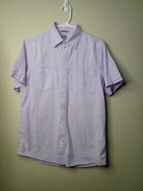 Izod Saltwater Shirt Men M Button Short Sleeve Pockets Relaxed Classics Purple